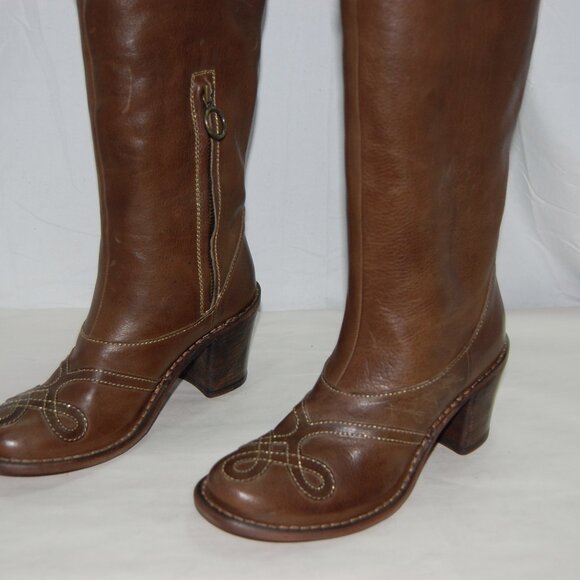 37/US7❤️ FIORENTINI+BAKER Brown Leather Over Knee High Heels Tall Biker BOOTS - Picture 7 of 14